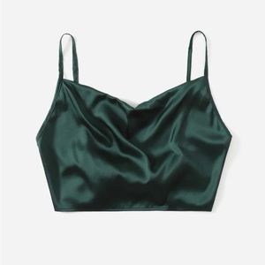 Forest Green Satin Tie-Back Crop Top Cami